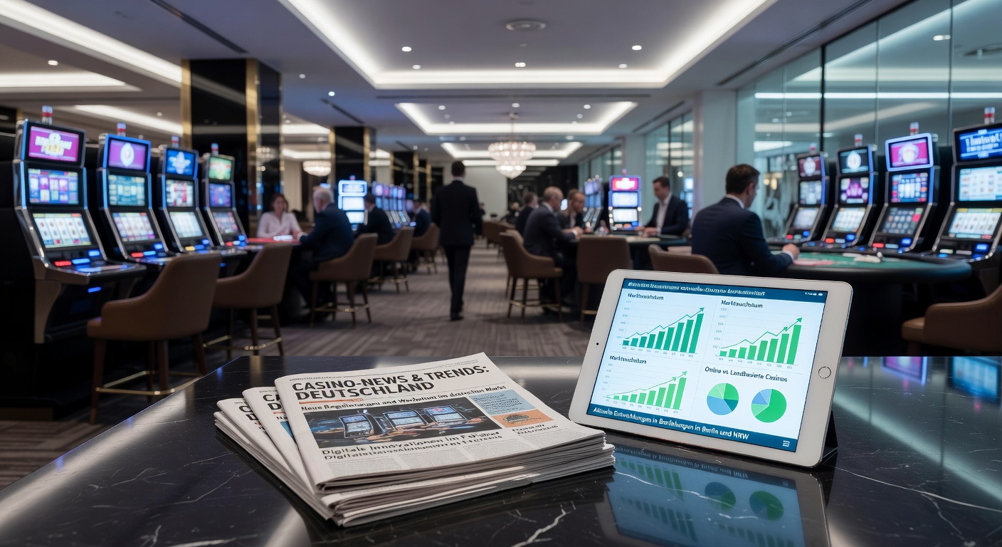 Ein modernes Casino-Innenraum mit Spielautomaten und Besuchern in Deutschland, das den Boom in den staatlich lizenzierten Spielbanken symbolisiert