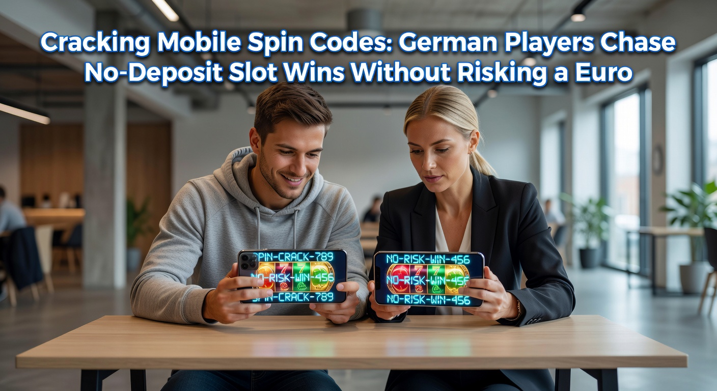 Deutscher Spieler mit Smartphone, das eine Slot-App mit No-Deposit-Bonus anzeigt, während Freispiele drehen